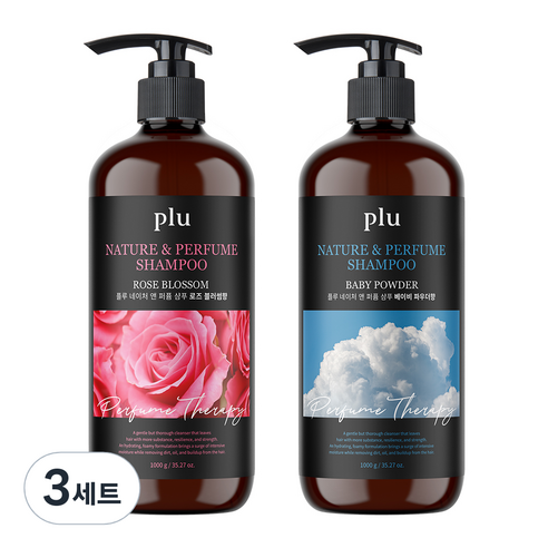 플루 네이처 앤 퍼퓸 샴푸 로즈블러썸 1000g + 베이비파우더 1000g, 3세트
