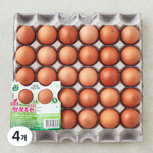 녹색계란 무항생제 인증 행복특란 1.8kg, 4개, 30구