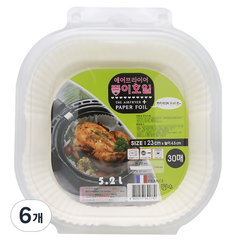 에어프라이어 종이호일 사각 23 x 20 x 4.5 cm 5.2L 30p, 6개