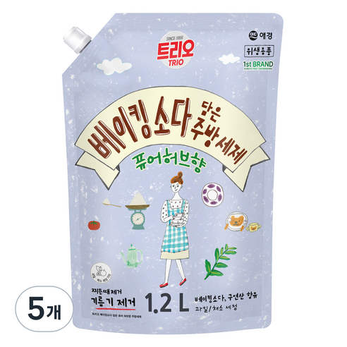 트리오 베이킹소다 담은 퓨어허브향 주방세제, 1.2L, 5개
