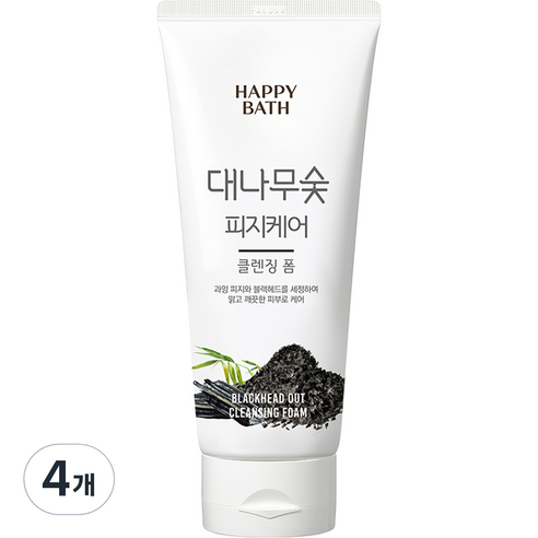 해피바스 대나무숯 흡착 클렌징 폼, 200g, 4개