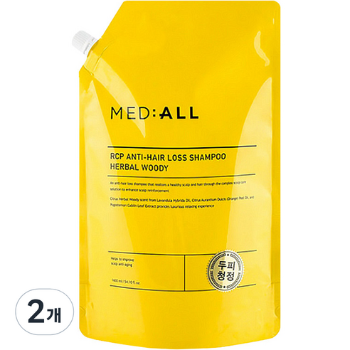 메디올 알시피 안티로스 두피청정 탈모완화 샴푸 리필 우디향, 1600ml, 2개