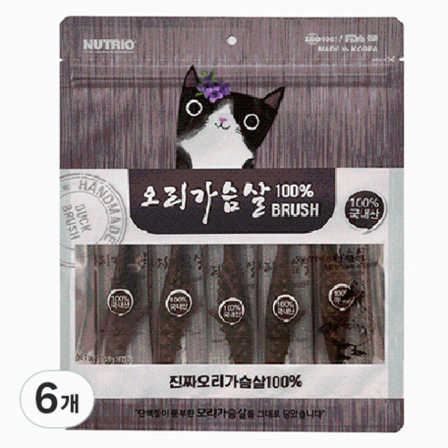 뉴트리오 고양이 순살 가슴살 브러쉬 5p, 오리고기맛, 35g, 6개