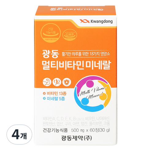 광동제약 멀티 비타민 미네랄 500mg, 60정, 4개
