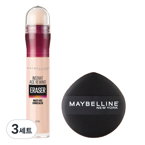 메이블린 뉴욕 에이지 리와인드 쿠션봉 컨실러 6ml + 쿠션 팡팡 퍼프 세트, 페어, 3세트