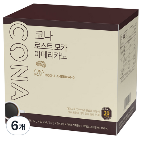 CONA 로스트모카 아메리카노 원두커피믹스, 900mg, 30개입, 6개