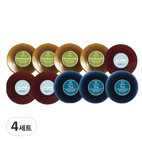 프로버블리 프리미엄 중성비누 10p 세트 1100g 어성초 4p + 딥클렌징 3p + 청대 3p, 4세트