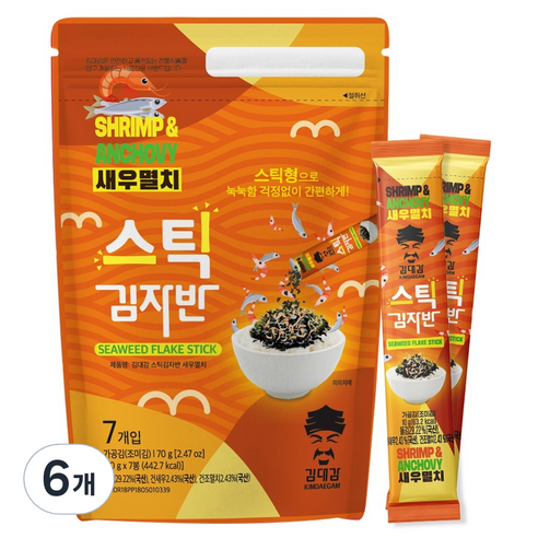 김대감 스틱 김자반 새우멸치 7p, 70g, 6개