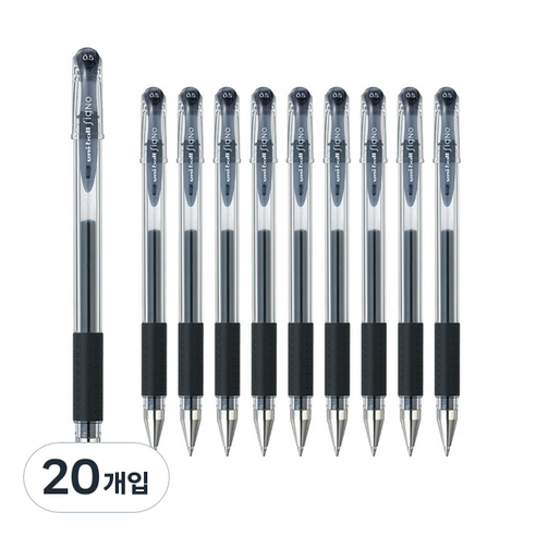 시그노 유니 중성펜 0.5mm UM-151, 블랙, 20개입