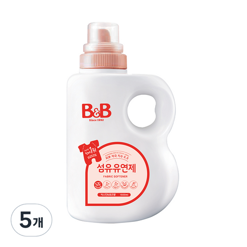 비앤비 섬유유연제 자스민 앤 로즈 본품, 1.5L, 5개