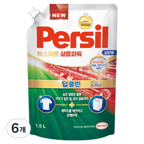 퍼실 엑스퍼트 삶음파워 일반용 액상세제 리필, 1.5L, 6개