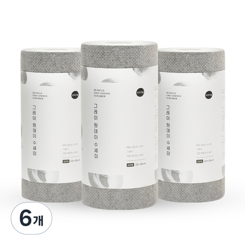디어커스 원데이 수세미, 그레이, 60매, 6개