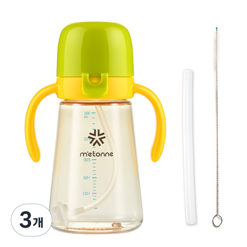 메똔느 PPSU M5 추 빨대컵 300ml, 그린, 3개