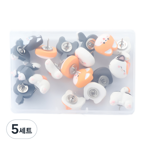 코히모 고양이 강아지 캐릭터 압정핀 20p + 케이스 세트 4W188, 5세트, 20개입