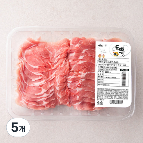 도뜰 한돈 파머스팩 꽃살 얇은구이용 (냉장), 1000g, 5개