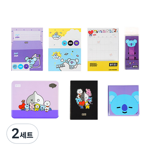 BT21 코야 문구 선물 세트, 혼합색상, 2세트