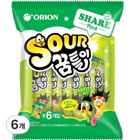 오리온 SOUR 꿈틀이 6p, 259.2g, 6개