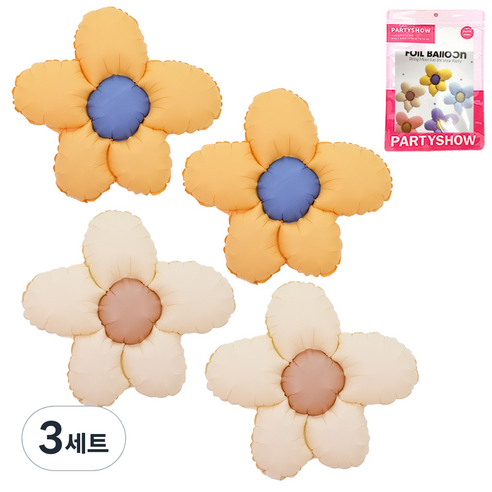파티쇼 내츄럴 데이지 플라워 무광 파티풍선 2종 x 2p 세트, 옐로우, 아이보리, 3세트