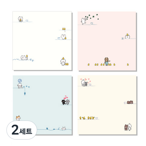 데일리재팬 떡메모지 캐릭터 4종혼합 세트, 화이트, 핑크, 민트, 아이보리, 2세트