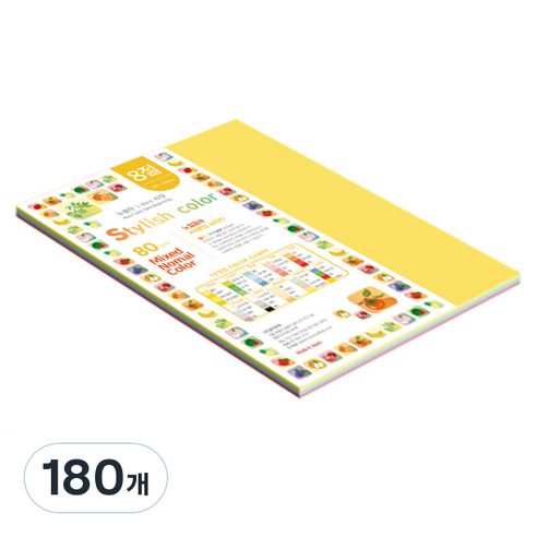 종이문화 스타일리쉬 얇은 혼합색지 80g No 12 SN Vivid Tone, 180개, 8절