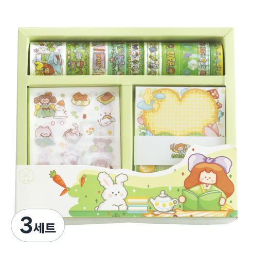 동아피엠에스 페어리테일 마스킹테이프 + 메모 + 스티커 기프트박스, 주말오후, 3세트