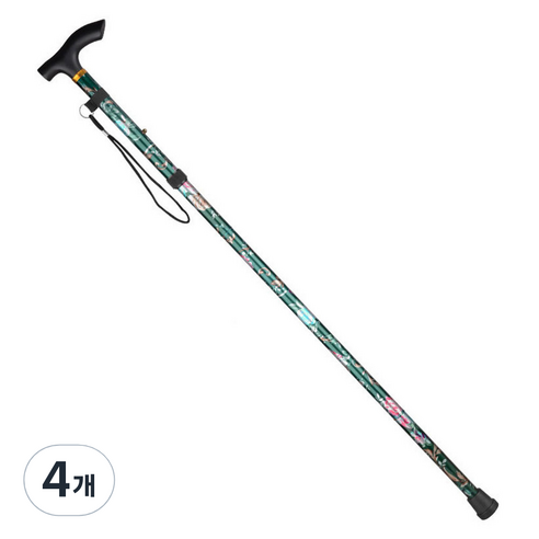 마샤투 꽃무늬 초경량 접이식 5단 미끄럼방지 보행 지팡이, 그린, 4개