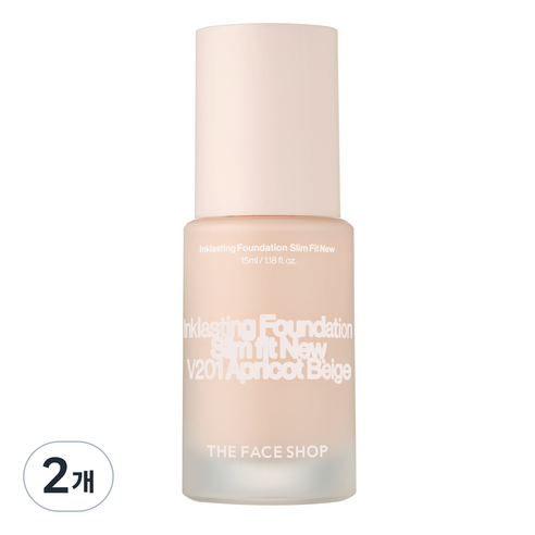 더페이스샵 잉크래스팅 파운데이션 슬림핏 뉴 15ml, V201 애프리콧 베이지, 2개