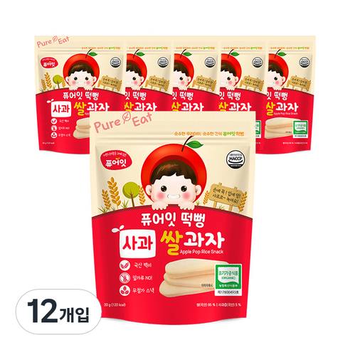 퓨어잇 떡뻥 쌀과자 30g, 쌀+사과 혼합맛, 12개입