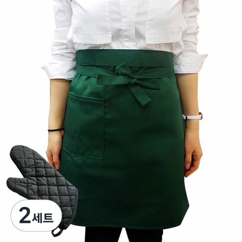 메종텍스타일 바리스타 앞치마 하프형 그린 + 모던다이아 방염 오븐장갑, 혼합 색상, 2세트