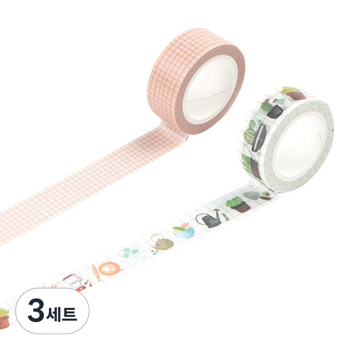 라이프포인트 라이프스타일 디자인마스킹테이프 세트 15 mm x 7 m, 02격자, 11정원, 3세트