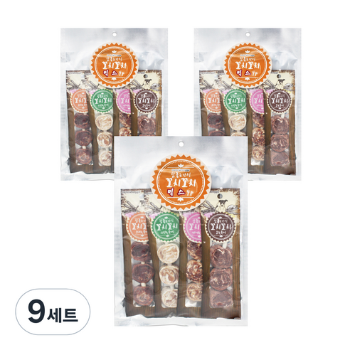 헬로도기 참좋은간식 꼬치꼬치 건조간식 4종 세트, 오리 + 북어 혼합맛, 치킨 + 북어 혼합맛, 연어 + 북어 혼합맛, 소 + 북어 혼합맛, 100g, 9세트