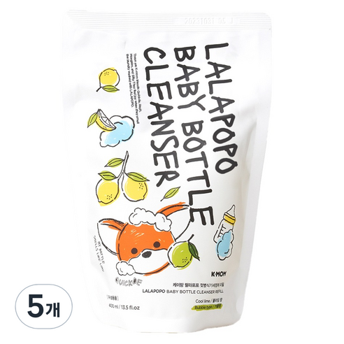 케이맘 랄라포포 유아용 젖병식기세정제 거품형 리필 쿨라임향, 400ml, 5개