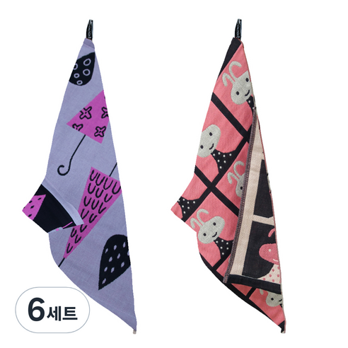 북유럽풍 순면 일러스트 면행주 2종 세트, 6세트, 009 빗방울그레이, 랜덤발송