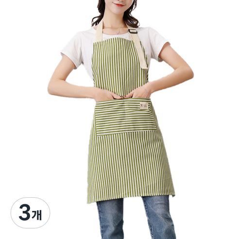 아메리칸로드 파스텔 스트라이프 원피스형 앞치마 RK2330, 3개, 그린