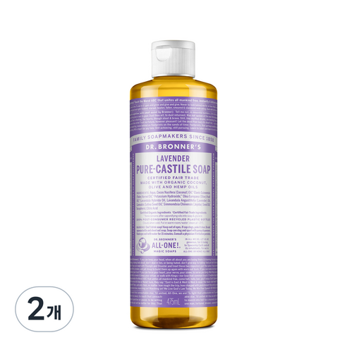 닥터 브로너스 라벤더 퓨어 캐스틸 솝 바디워시, 475ml, 2개