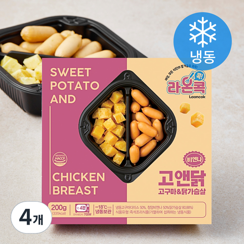 라온콕 고구마 & 닭가슴살 비엔나 (냉동), 200g, 4개