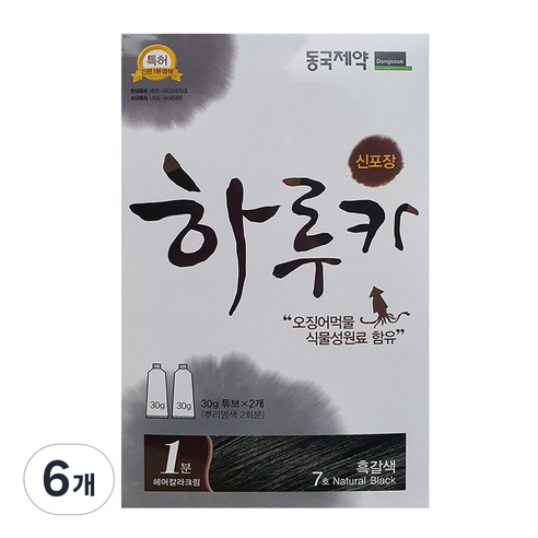 동국제약 하루카 염색약, 7호 흑갈색, 6개