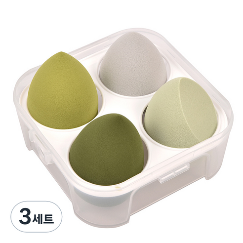 타이탄 뷰티 물방울 에그 똥퍼프 메이크업 스펀지 4종 + 케이스 세트, 그린, 3세트