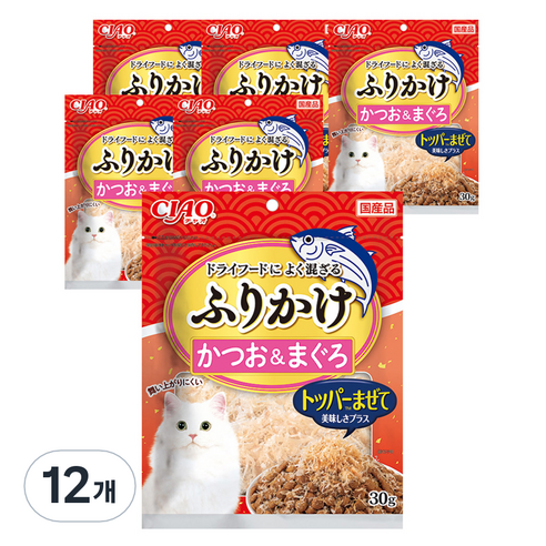 챠오츄르 이나바 고양이 후리가케 토퍼, 혼합맛(가다랑어포/참치), 30g, 12개
