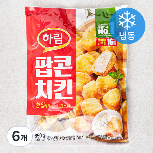 하림 팝콘치킨 (냉동), 650g, 6개