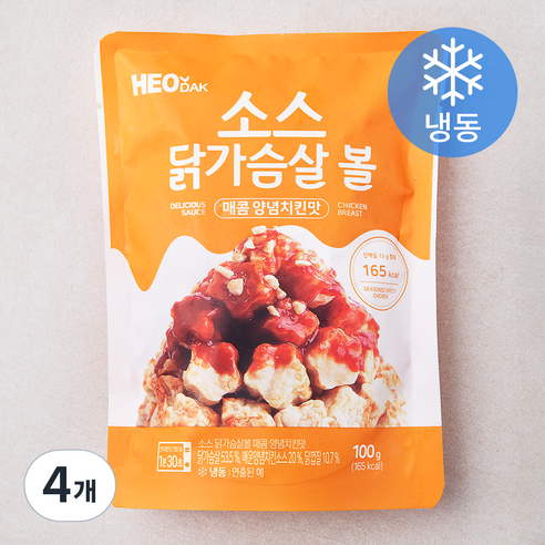 허닭 소스 닭가슴살볼 매콤 양념치킨맛 (냉동), 100g, 4개