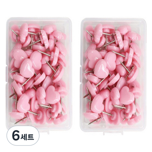 문구담 귀여운 하트모양 압정 50p 세트 핑크, 6세트