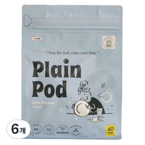 플레인팟 식기세척기 큐브 세제 40p, 400g, 6개