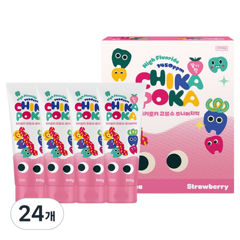 치카포카 주니어 충치케어 치약 딸기향, 100g, 24개