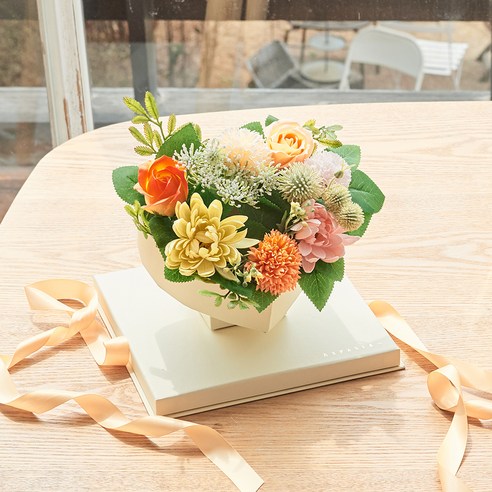 아스파시아 쥬뗌므 로즈 카네이션 비누꽃 하트 용돈박스+메세지픽+상장카드, 옐로우, 1개