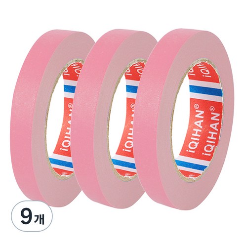 iQIHAN 칼라 마스킹 종이테이프 15mm x 15m, 핑크, 9개