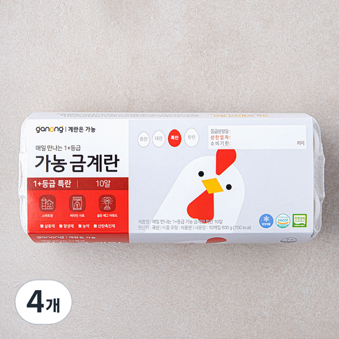 가농 무항생제 인증 매일 만나는 1+등급 금계란 특란 600g, 4개, 10구