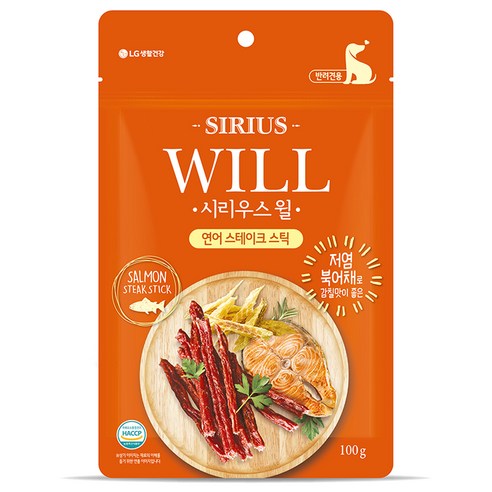 시리우스윌 스테이크스틱 강아지 간식 100g, 연어맛, 1개