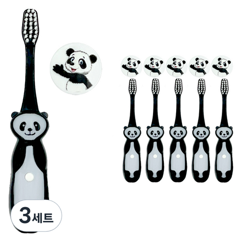 비브라이트 어린이용 LED 타이머 캐릭터 칫솔 6p + 칫솔모 보호커버 6p 세트, 팬더, 3세트
