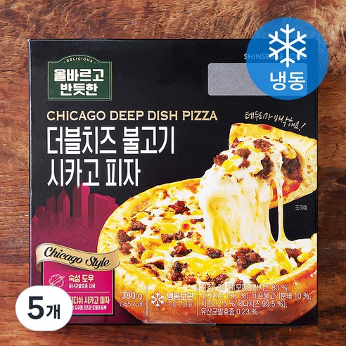 신세계푸드 올바르고 반듯한 더블치즈 불고기 시카고 피자 (냉동), 380g, 5개